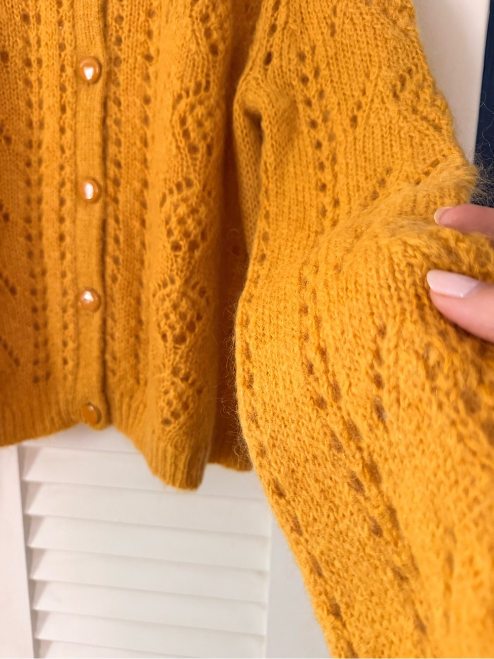 Sezane Mustard Pointelle Knit Cardigan - Picture 4 of 6